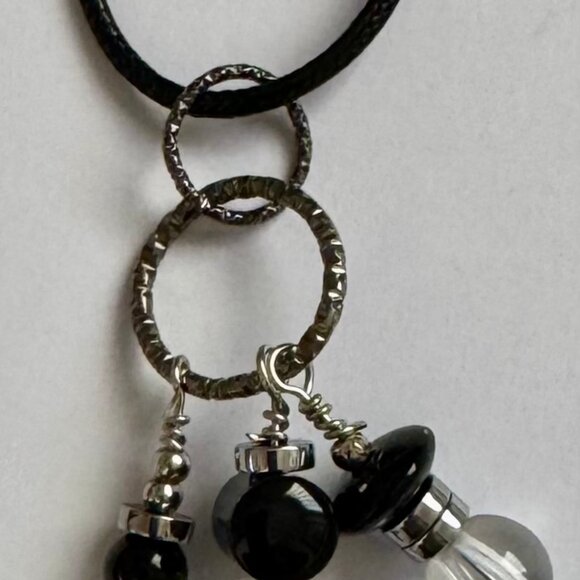 Necklace handmade 3 tier dangle silver butterfly black clear silver beads OOAK - Picture 10 of 10